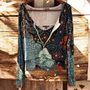 Y2K Metric Cropped Multicolor Floral Cardigan & Tank Set with Beaded Jeweled Det